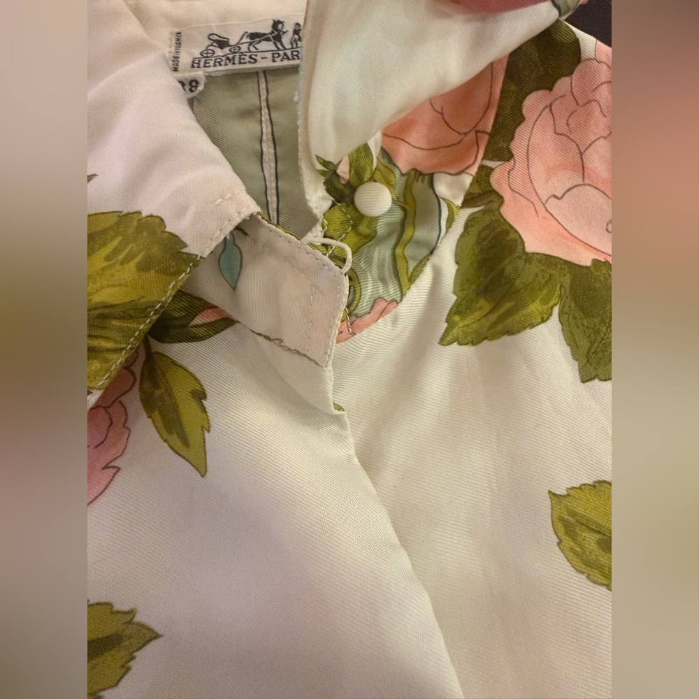HERMÈS 100% Silk Floral Blouse Shirt EUC - Picture 10 of 12